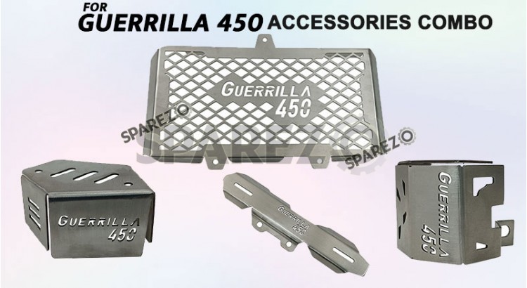 Fit For Royal Enfield Guerrilla 450 4 Pcs Accessories Combo Pack Silver - SPAREZO